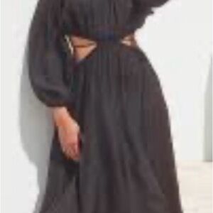 Insula Vivere Black Linen cut out, open back, off shoulder Maxi dress Medium